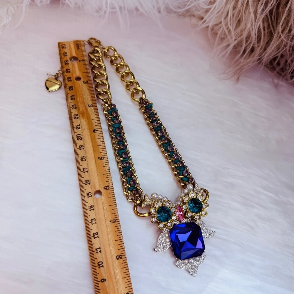 Betsy Johnson Goldtone Critters Crystal Owl Statement Pendant Necklace